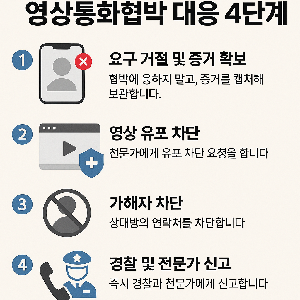 영상통화협박 대응 4단계 요약 인포그래픽